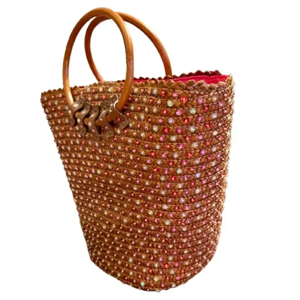 Victoria's Secret Vtg 90s Sequined Woven Bucket Tote Bag - Picture 3 of 9